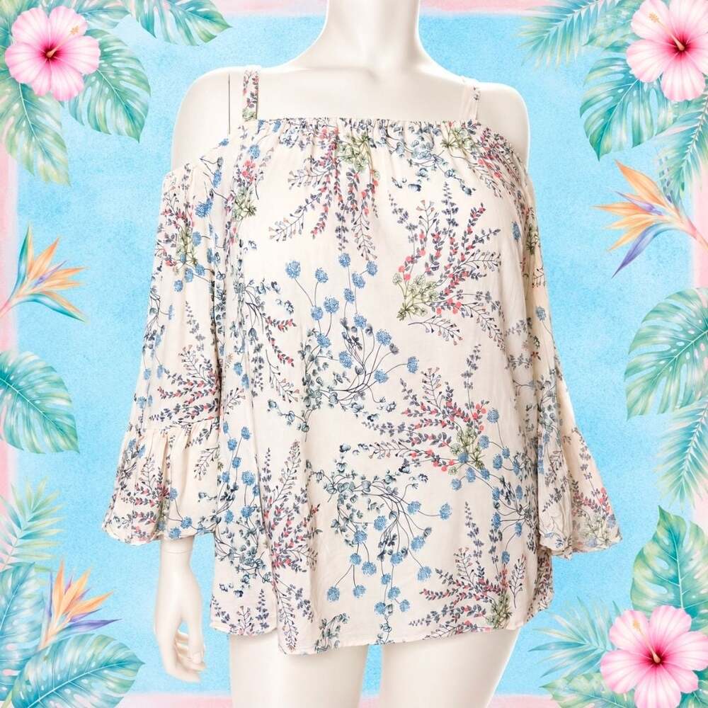 Artisan NY Plus Size 1X Cold Shoulder Floral Print Top Blouse Ruffle Sleeves